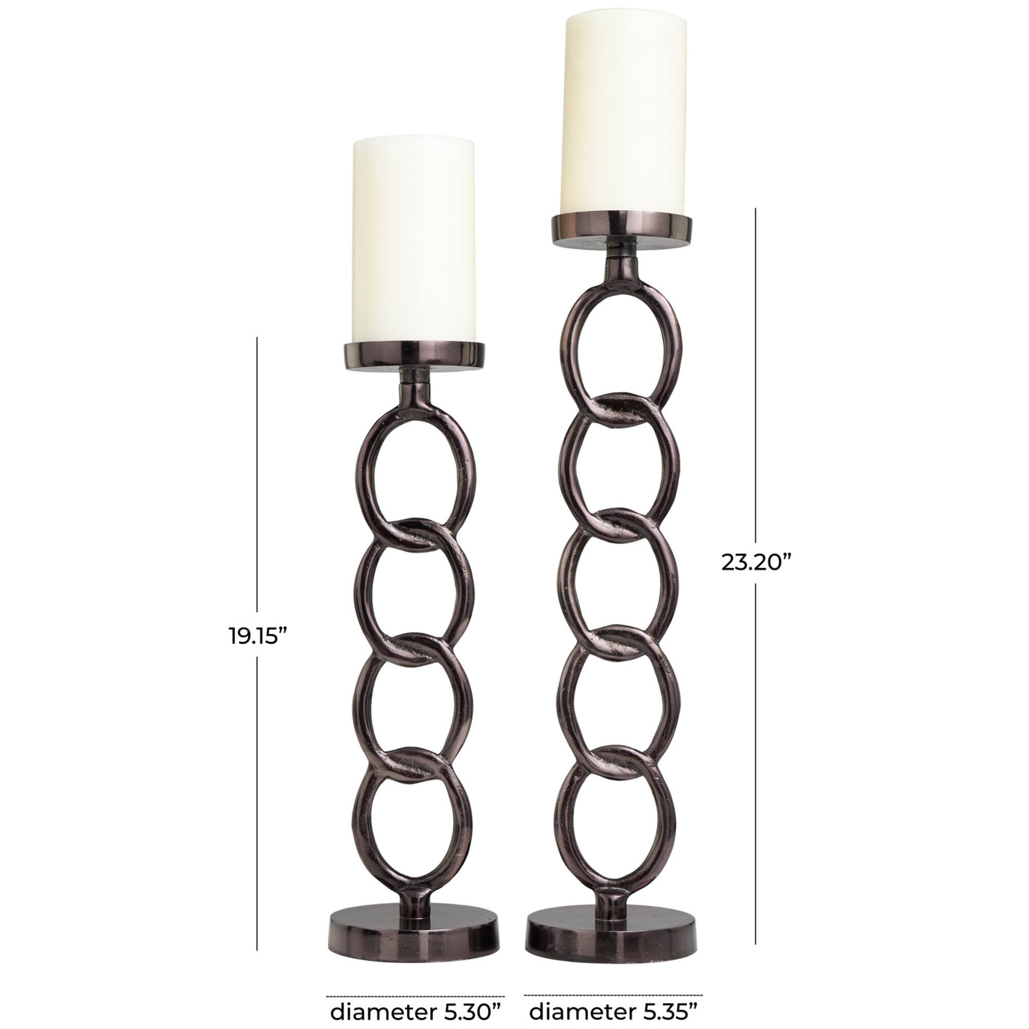 Dark Gray Metal Chain Link Geometric Candle Holder Set